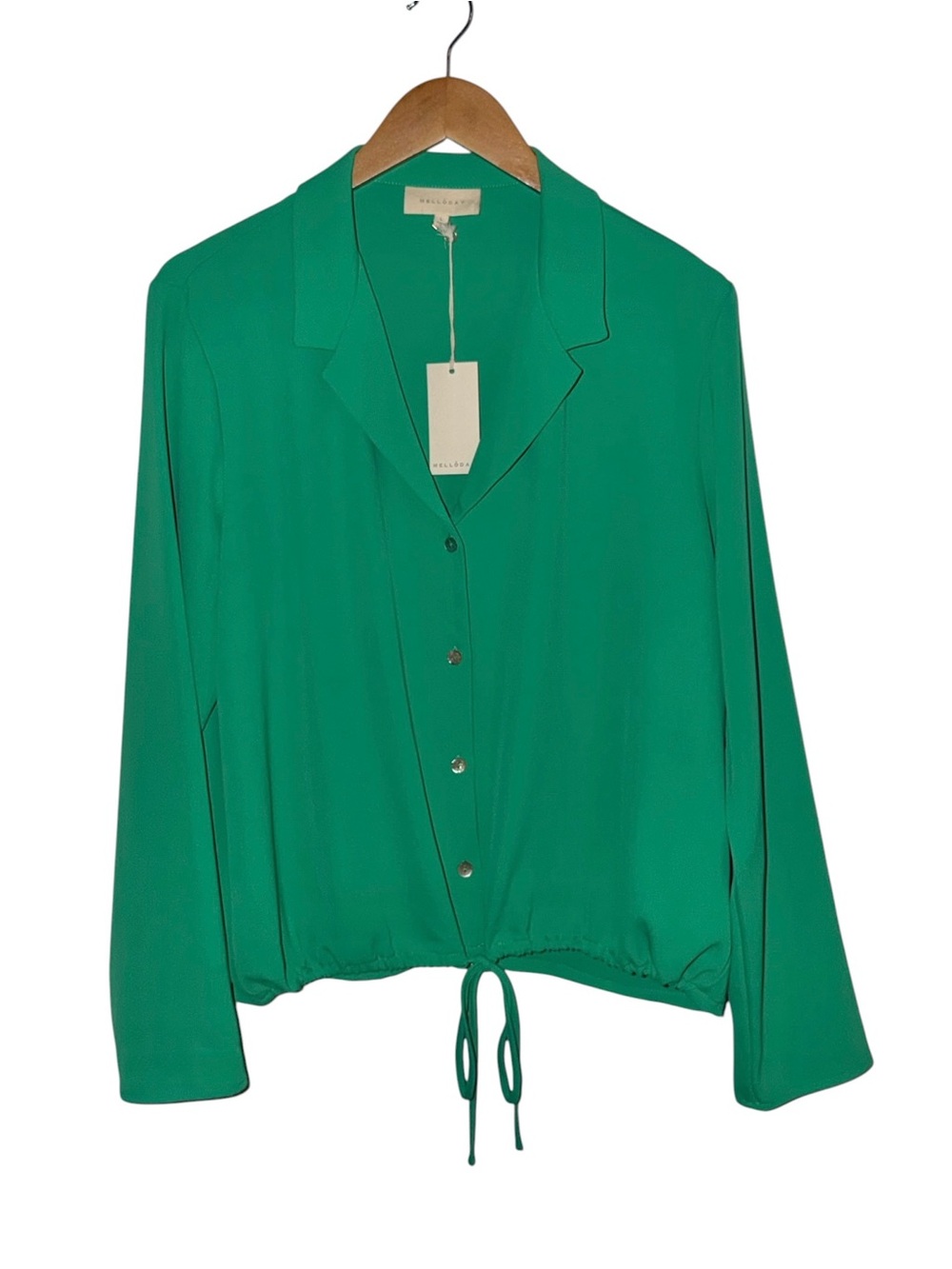 NWT Melloday Kelly Green Long Sleeve Button Up Collar Blouse - Picture 2 of 5